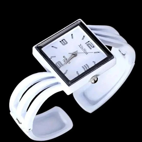 Jewelry - Square Pointer Quartz Watch Minimalistic Arabic Numeral Dial Vintage Cuff..NWT